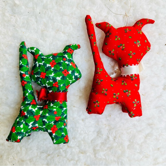 Set of 3 Vintage stuffed plush handmade Christmas cat and reindeer ornam… - Picture 11 of 12